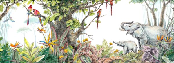 Papier peint Éléphants dans la jungle colorée