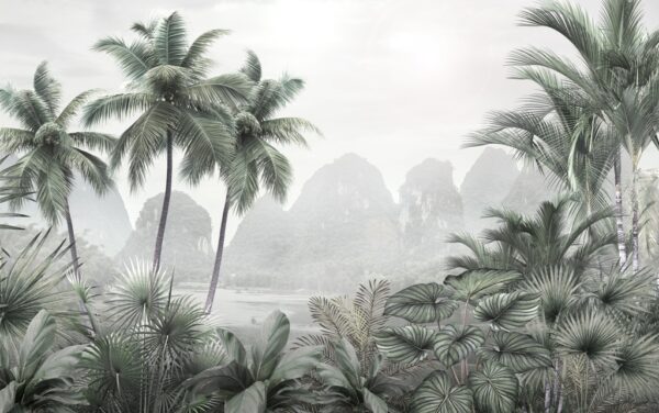 Papier peint Montagnes tropicales derrière la brume