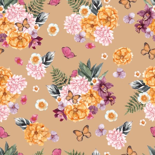 Papier peint Fleurs et papillons joyeux