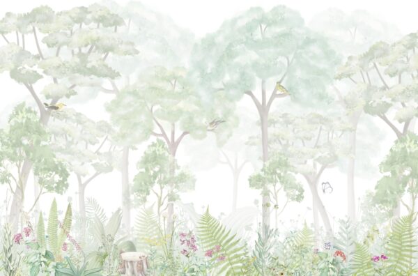 Papier peint Forêt printanière derrière le brouillard