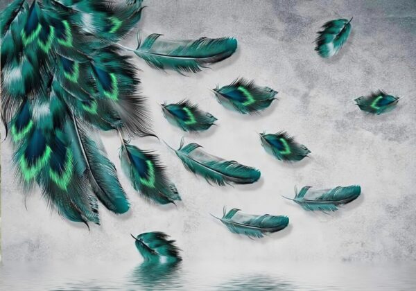 Papier peint Plumes de paon vertes