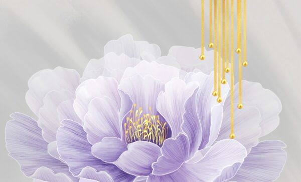 Papier peint Boules d'or et fleurs