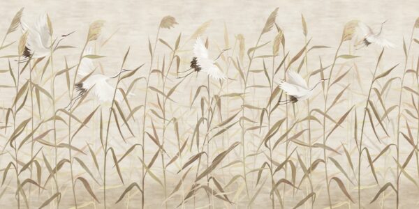 Papier peint Grues parmi l'herbe