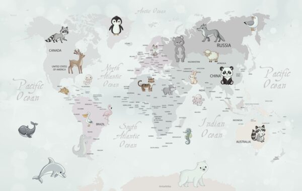Papier peint Animaux sur la carte du monde