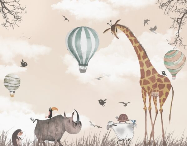 Papier peint Girafe et ballons