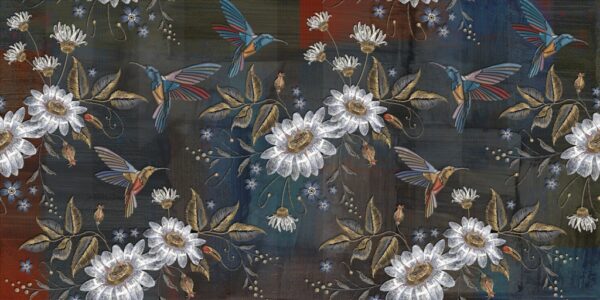 Papier peint Fleurs blanches et colibris