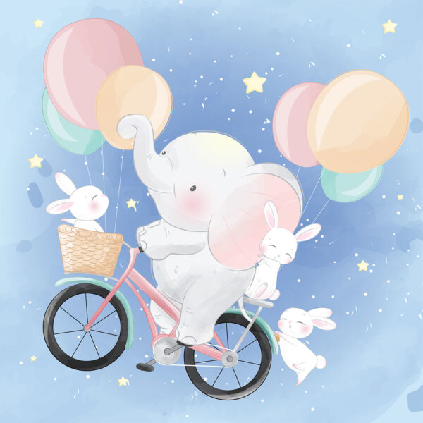 Papier peint Éléphant en voyage dans le ciel