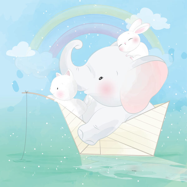 Papier peint Éléphant avec une canne à pêche