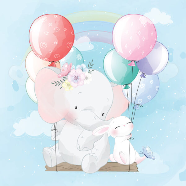 Papier peint Éléphant sur une balançoire à ballons
