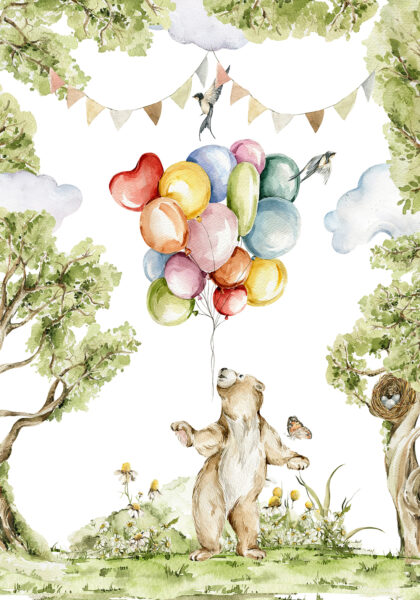 Papier peint Ours avec des ballons