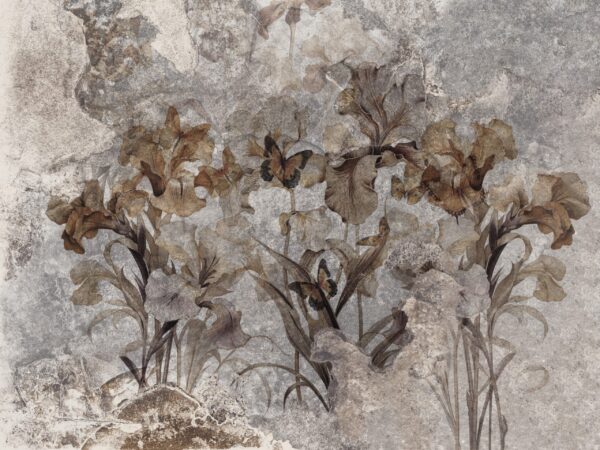 Papier peint Feuilles grises en or