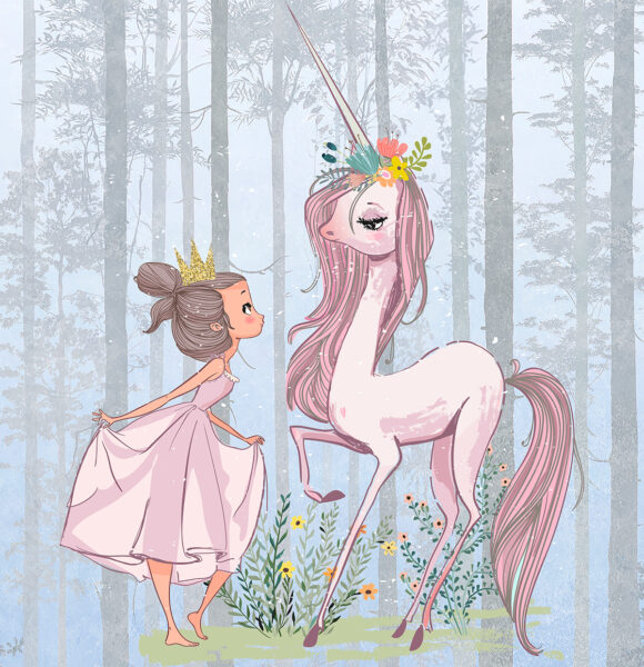 Papier peint La princesse et la licorne rose