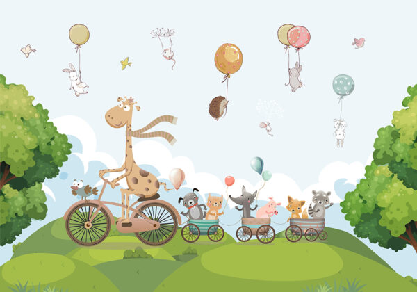 Papier peint Nous chevauchons avec une girafe