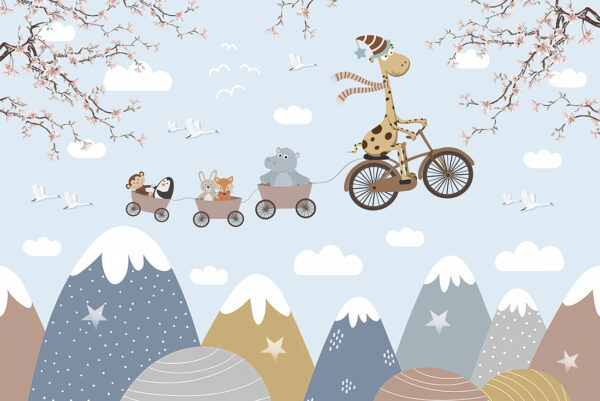 Papier peint Girafe sur un vélo