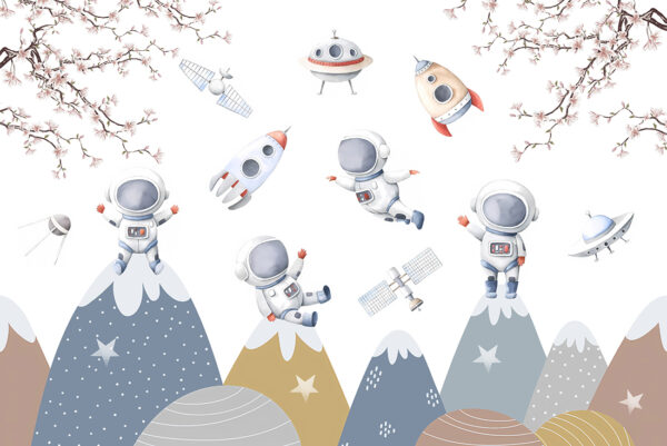 Papier peint Petits astronautes au-dessus des montagnes