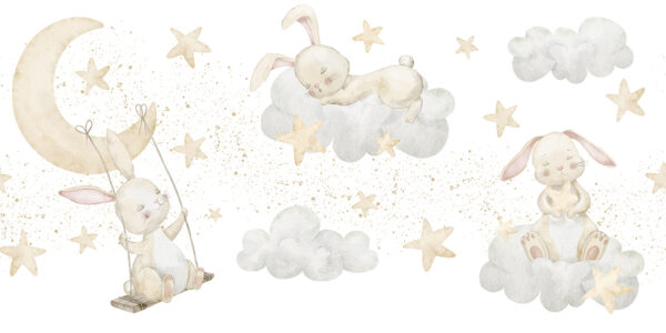 Papier peint Des lapins dormant sur un nuage