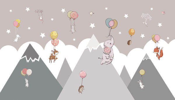 Papier peint Animaux avec des ballons dans les montagnes