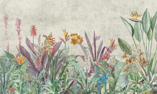 Papier peint Fleurs et feuilles exotiques