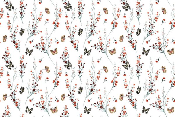 Papier peint Tissages de papillons et de coquelicots