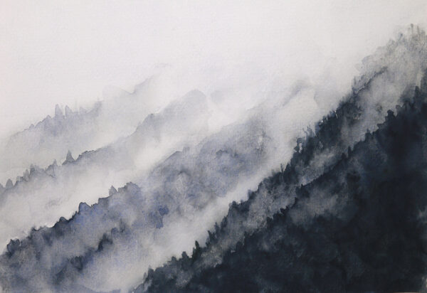 Papier peint Forêt aquarelle dans le brouillard