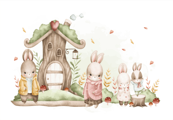 Papier peint Famille des lapins de la forêt