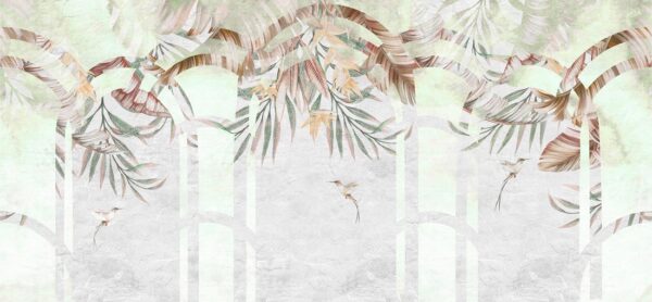 Papier peint Feuilles exotiques dans des arches décoratives