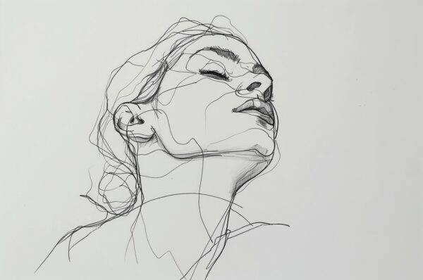 Papier peint Croquis linéaire du visage d'une femme