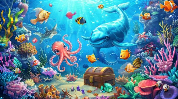 Papier peint Aventure sous-marine avec les habitants de la mer