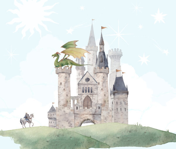 Papier peint Fond d'écran photo Château de conte de fées avec un dragon