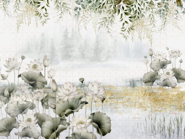 Papier peint Étang aux lotus