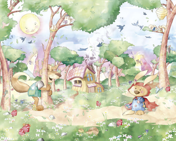 Papier peint Le lapin dans le rôle du Petit Chaperon rouge