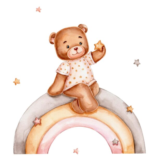 Papier peint Le monde arc-en-ciel de l'ours en peluche