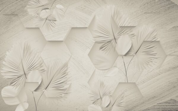 Papier peint Hexagones et feuilles