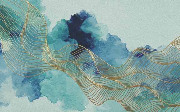 Papier peint Lignes dorées sur turquoise