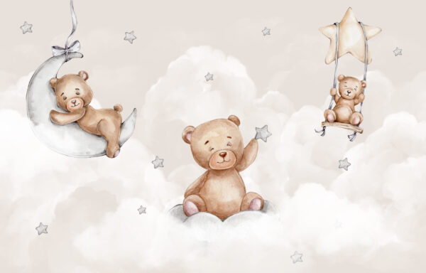 Papier peint Ours en peluche dans les nuages et les étoiles