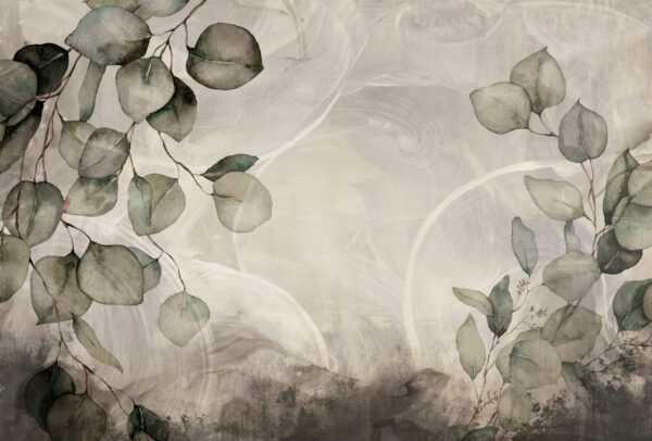 Papier peint Feuilles sombres dans la brume laiteuse
