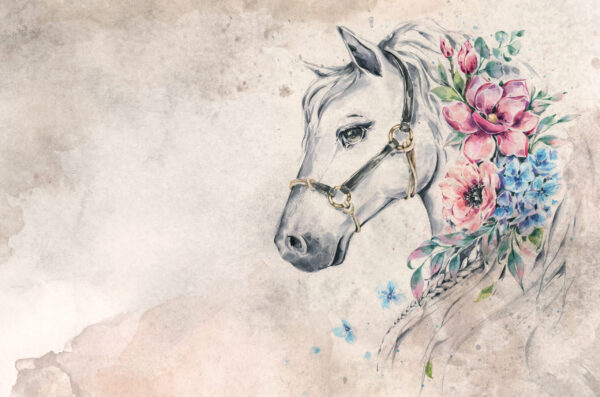 Papier peint Magnifique cheval et fleurs