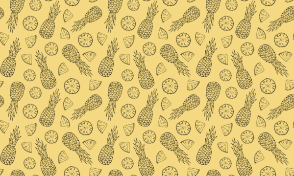 Papier peint Ananas noirs et tranches sur fond jaune