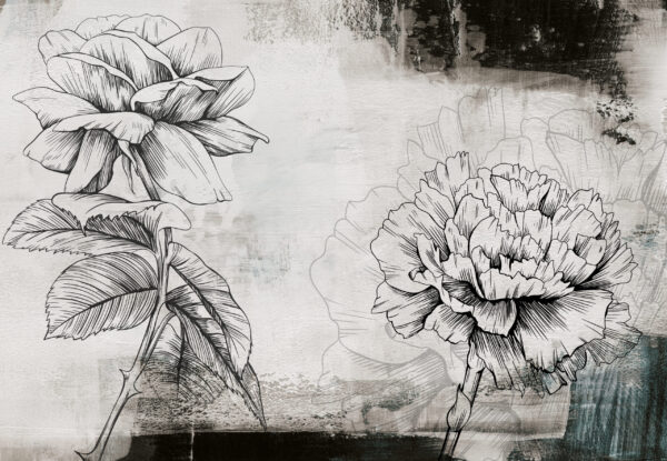 Papier peint Croquis de fleurs sur le mur