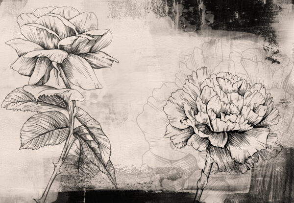 Papier peint Croquis de fleurs en monochrome