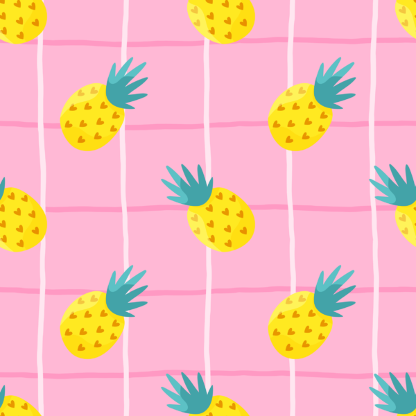 Papier peint Ananas jaunes sur motif écossais rose