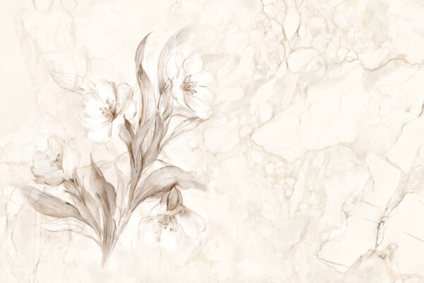 Papier peint Fleurs sur fond de marbre - L'élégance de la nature