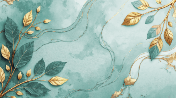 Papier peint Turquoise Botanica avec or