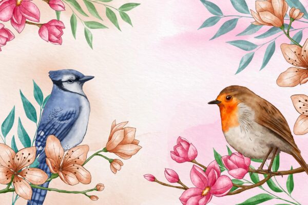 Papier peint Oiseaux-fleurs