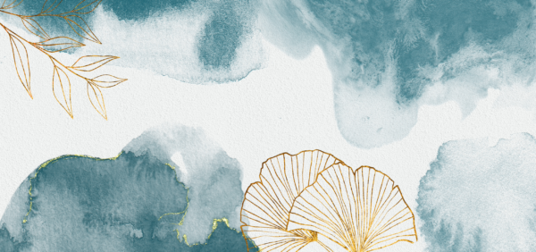 Papier peint Aquarelles bleues avec de l'or