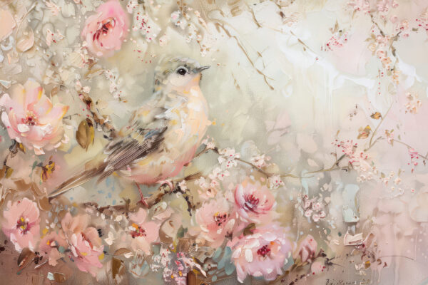 Papier peint Oiseau aquarelle dans les fleurs