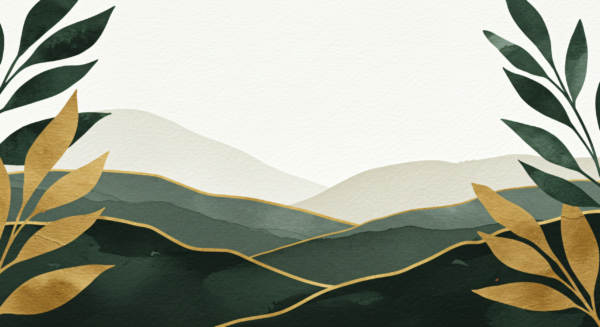Papier peint Feuilles géométriques et montagnes