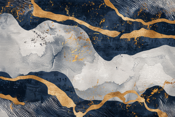 Papier peint Rayures bleu marine et or