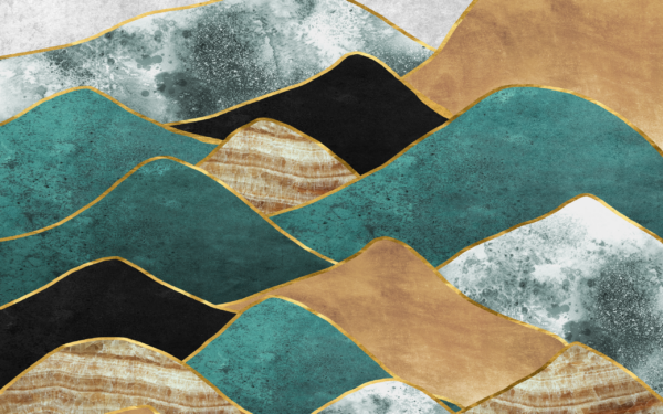 Papier peint Montagnes élégantes turquoise et or