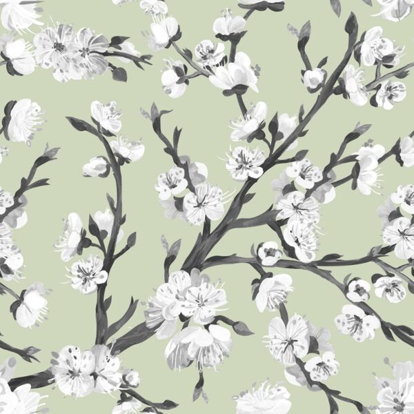 Papier peint Rameaux à fleurs blanches